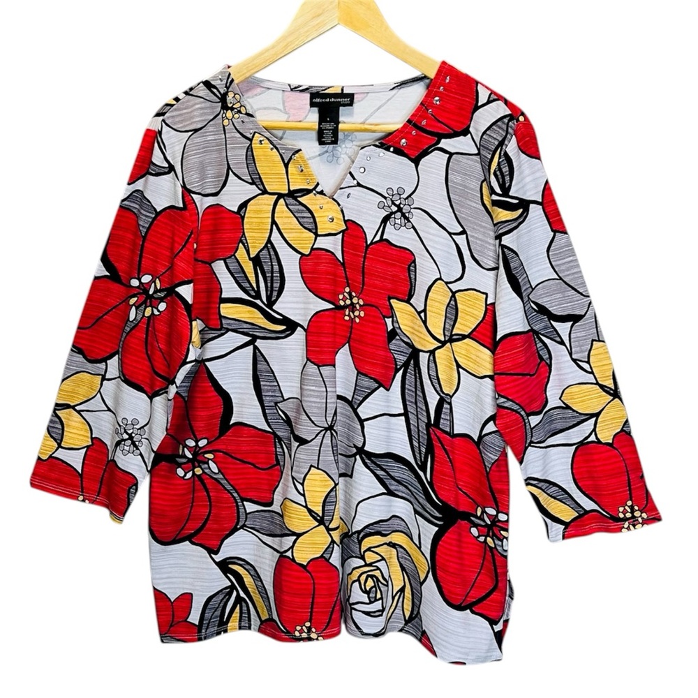 Alfred Dunner Women’s Top Size Large Floral Pattern Blouse 3/4 Sleeves